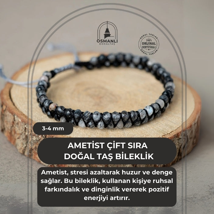 Rutilli Kuvars 3-4mm Çift Sıra Doğal Taş Bileklik