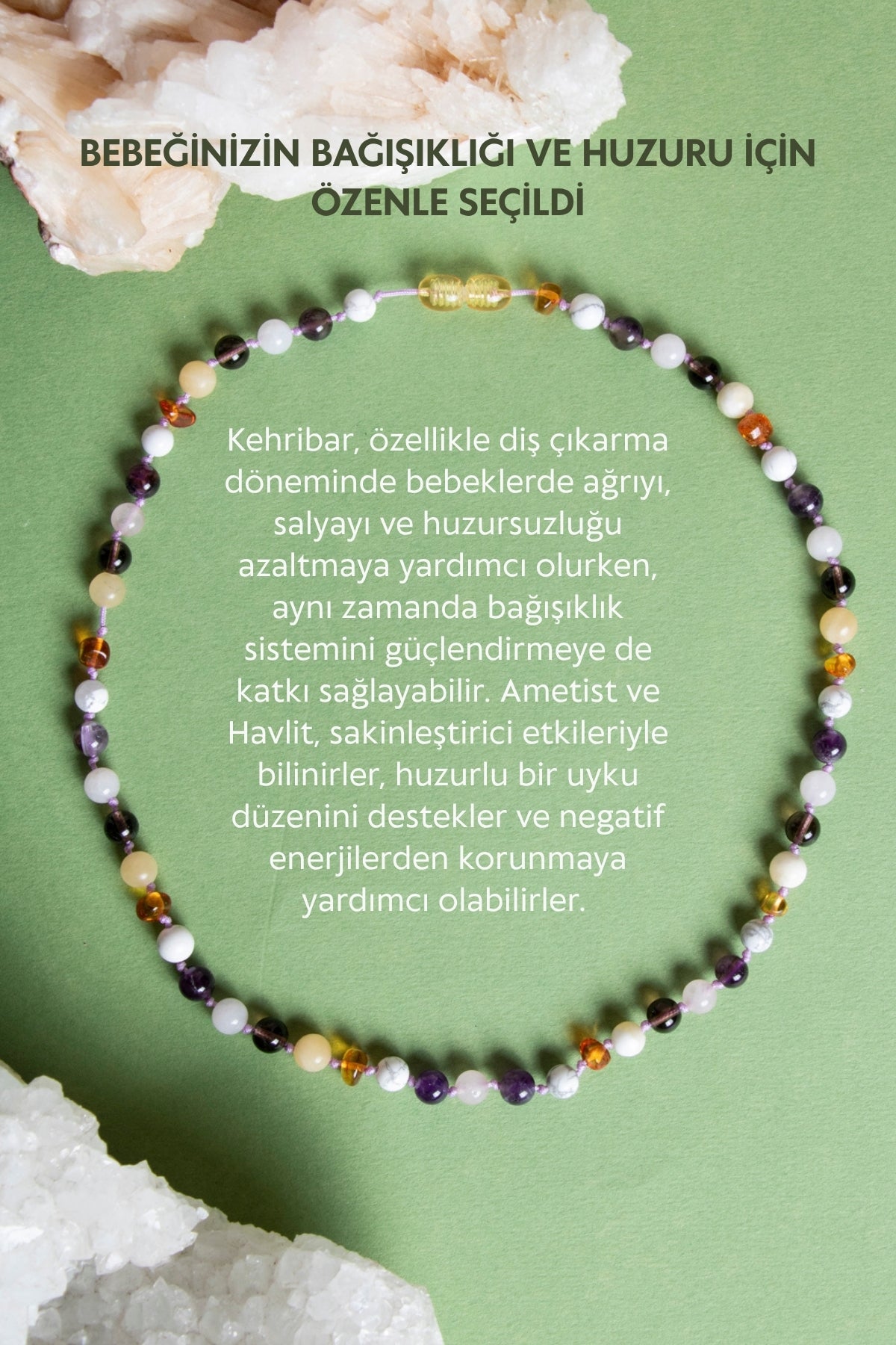 Bebek Kehribar Kalsit-Dumanlı Kuvars-Pembe Kuvars-Kehribar-Havlit-Ametist