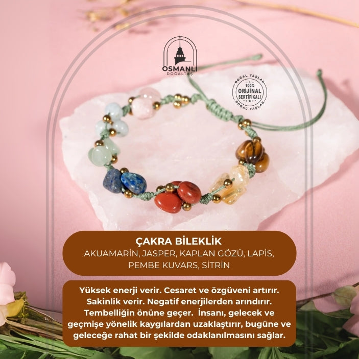 Çakra Bileklik BL-1293 Akuamarin, Jasper, Kaplan Gözü, Lapis, Pembe Kuvars, Sitrin