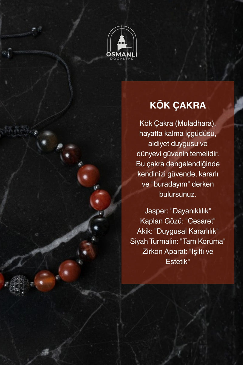 Sertifikalı Kök Çakra Doğal Taş Makrome Bileklik / 8MM
