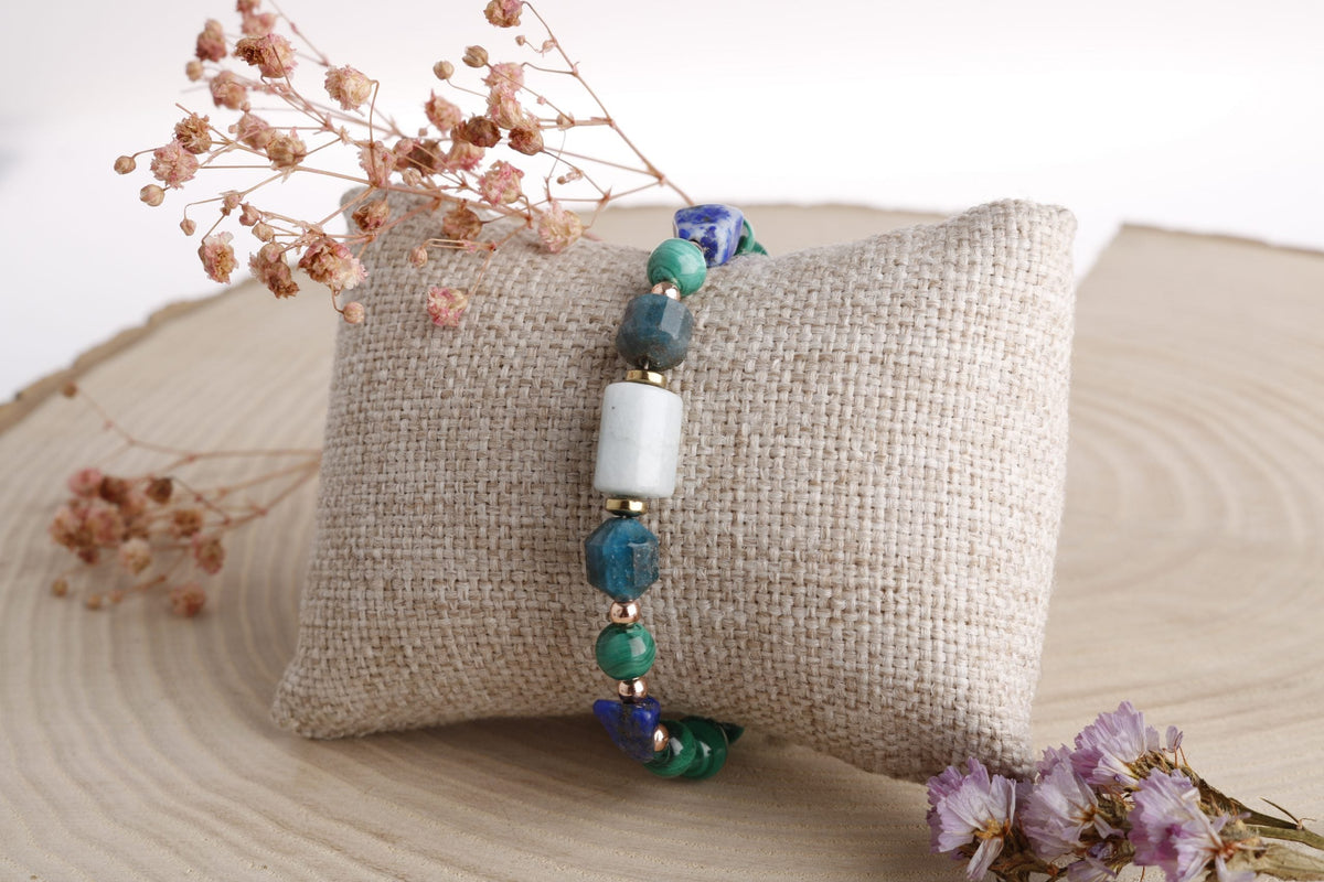 Hazel, Malahit-Lapis-Apatit-Akuamarin Doğal Taş Bileklik