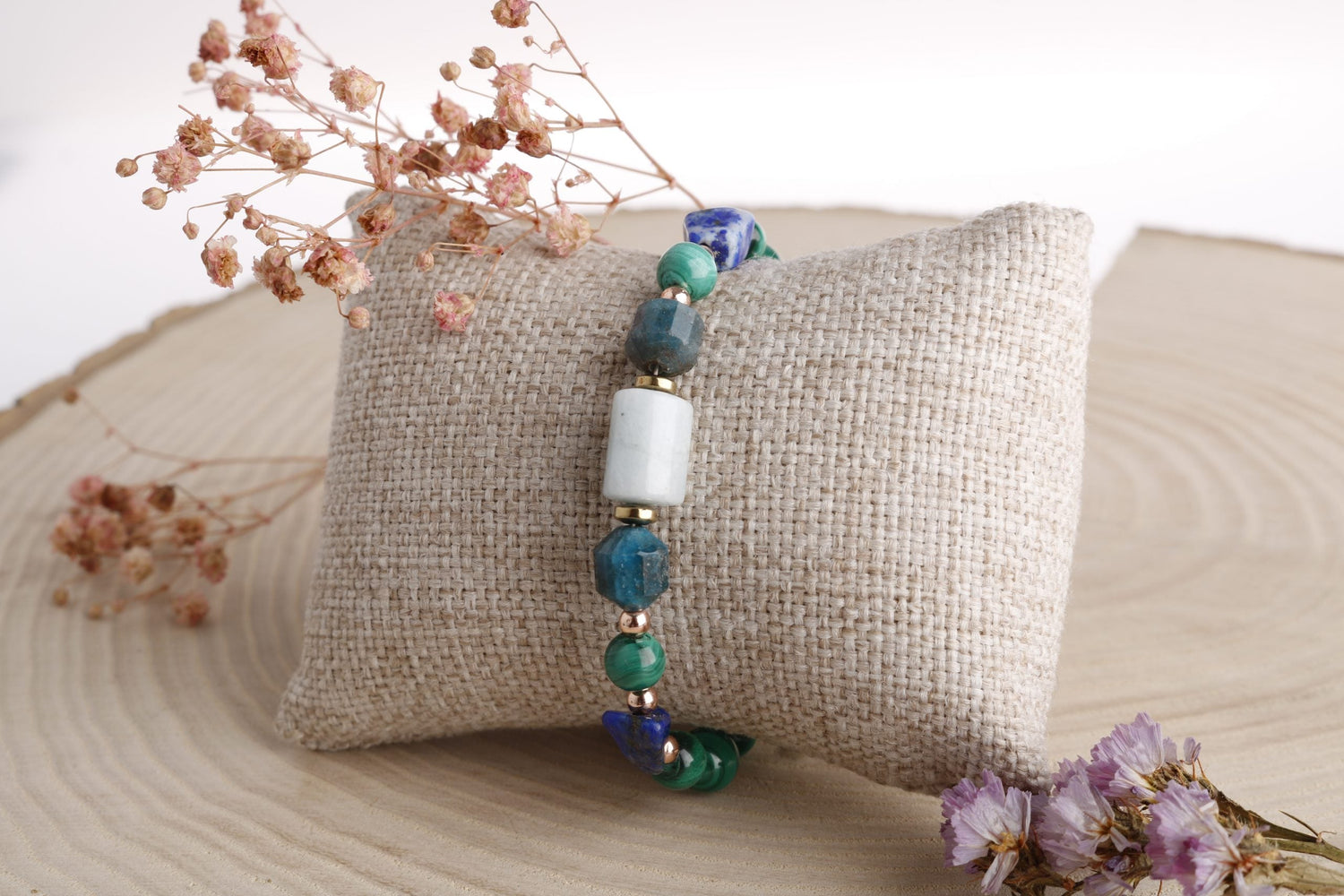 Hazel, Malahit-Lapis-Apatit-Akuamarin Doğal Taş Bileklik