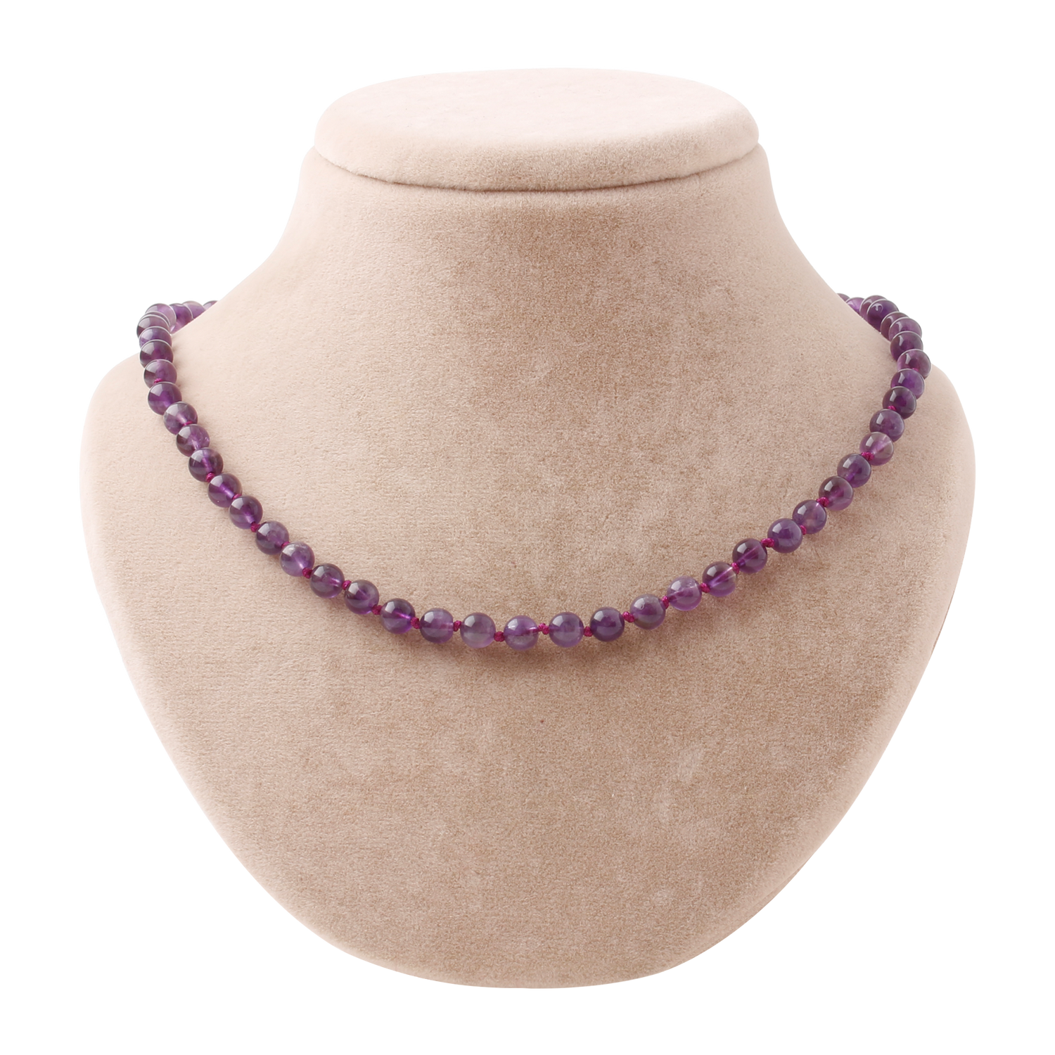 Ametist 6 mm Düğümlü Doğal Taş Kolye