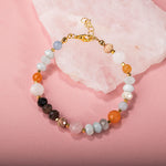 Anjelit-Morganit-Pembe Kuvars-Renkli Turmalin-Ay Taşı-Turuncu Aventurin-Akuamarin-Madagaskar Akik Doğal Taş Bileklik