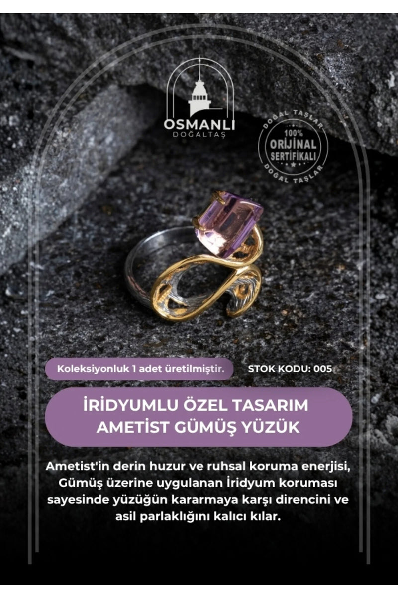 Sertifikalı İridyumlu Ametist Özel Tasarım Gümüş Yüzük  (Kadın) (SK:005)