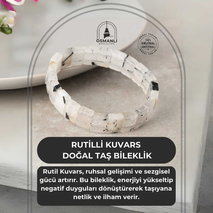 Rutilli Kuvars Doğal Taş Kare Kesim Geniş Kesim Bileklik