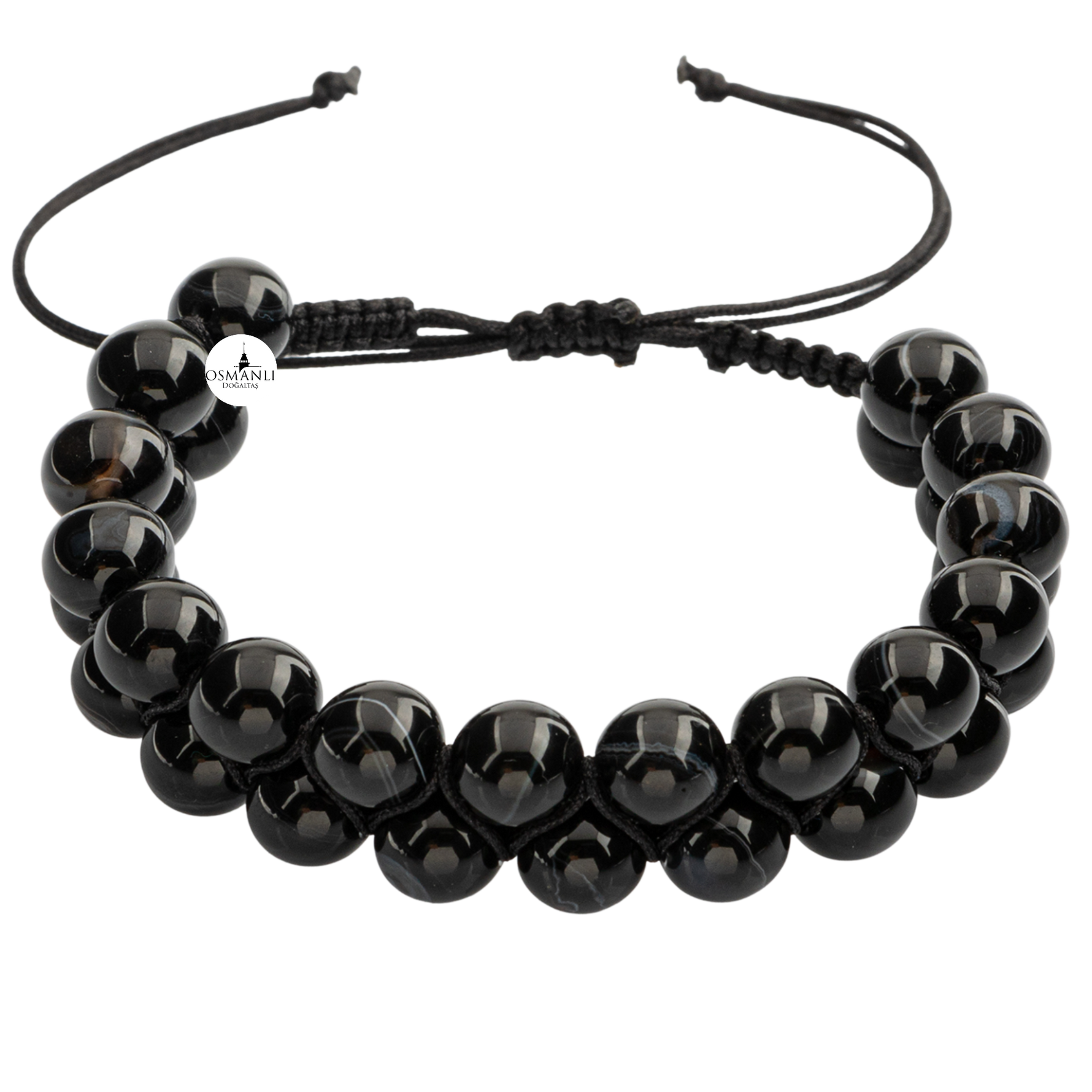 Siyah Göz Akik 8mm Çift Sıra Makrome Doğal Taş Bileklik
