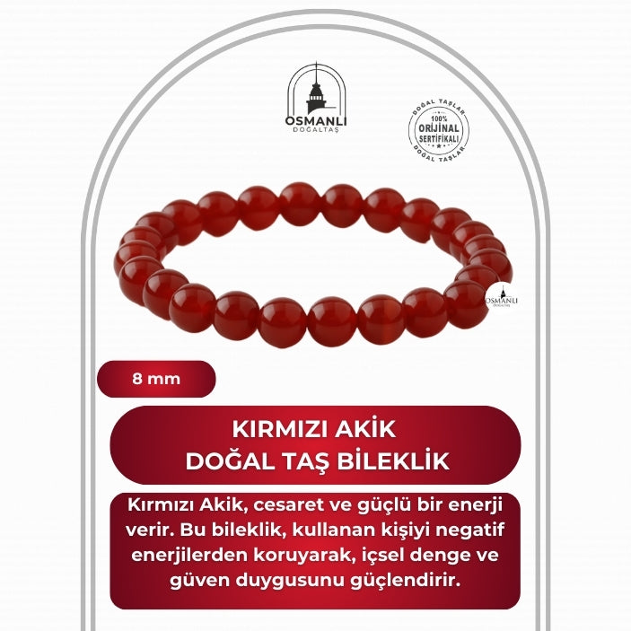 Kırmızı Akik 8mm Doğal Taş Bileklik
