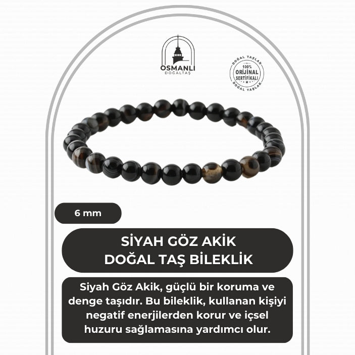 Siyah Göz Akik 6mm Doğal Taş Bileklik