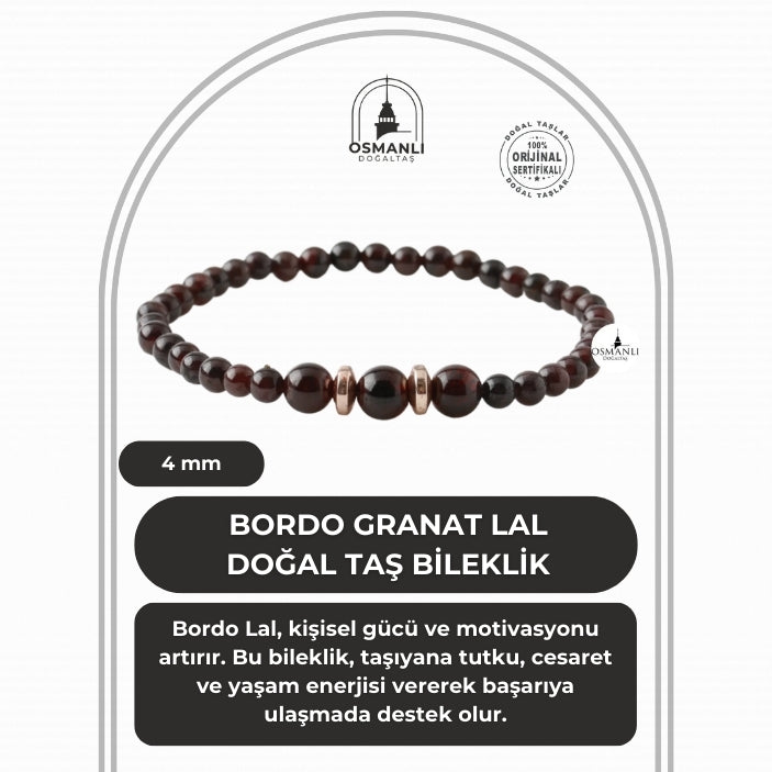 Bordo Granat Lal 4mm Doğal Taş Bileklik