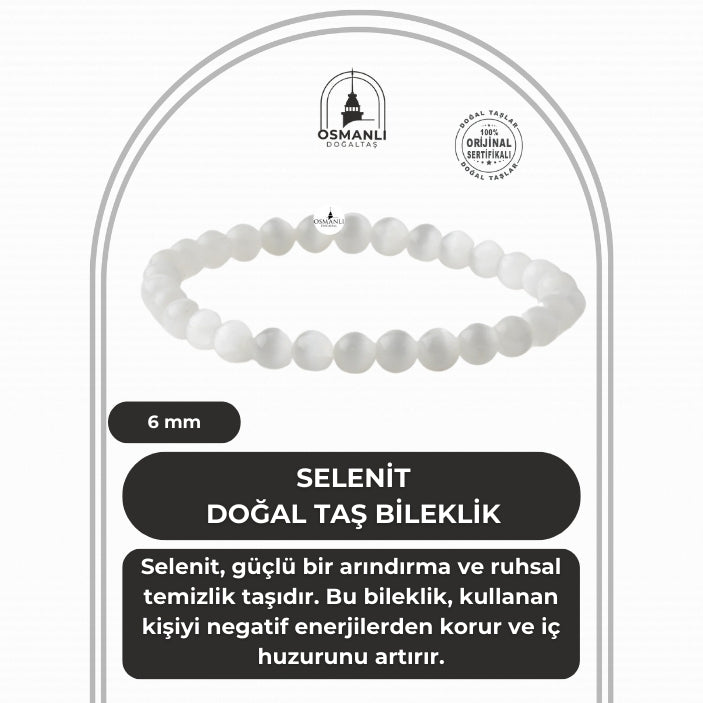 Selenit 6mm Doğal Taş Bileklik