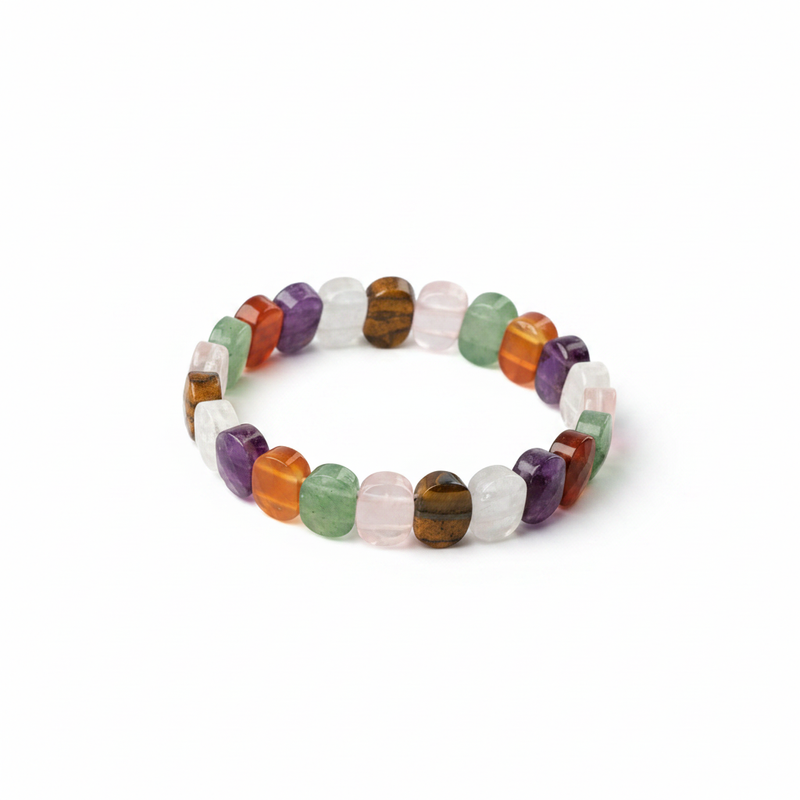 Çakra Bileklik Ametist, Kaplan Gözü, Akik, Kuvars, Pembe Kuvars, Aventurin