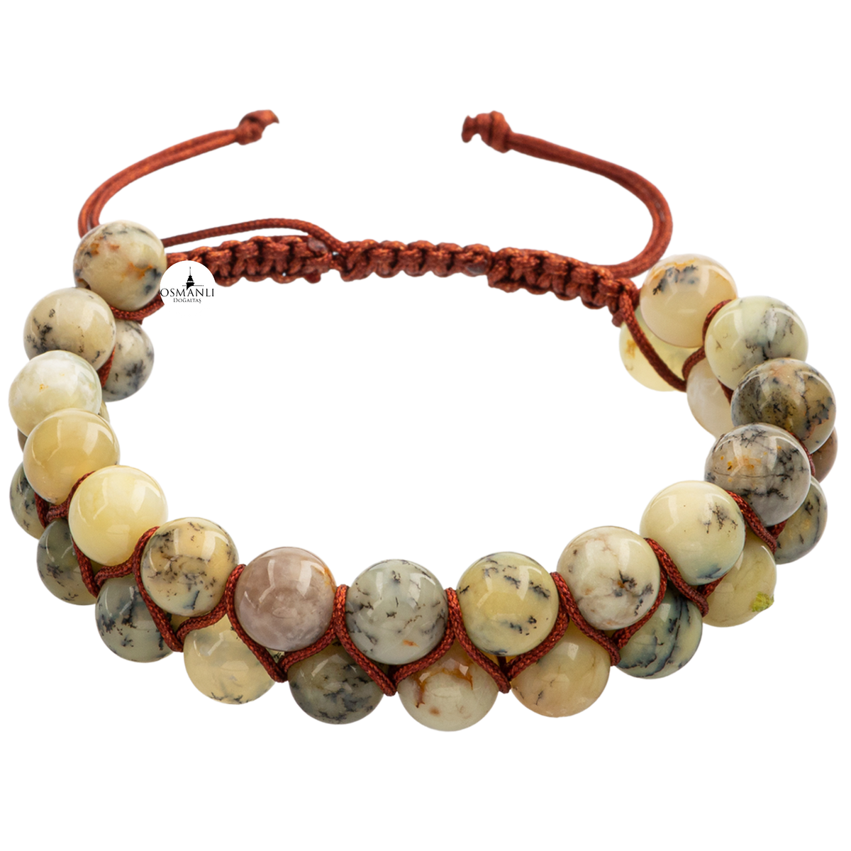 Opal Sarı 8mm Çift Sıra Makrome Doğal Taş Bileklik