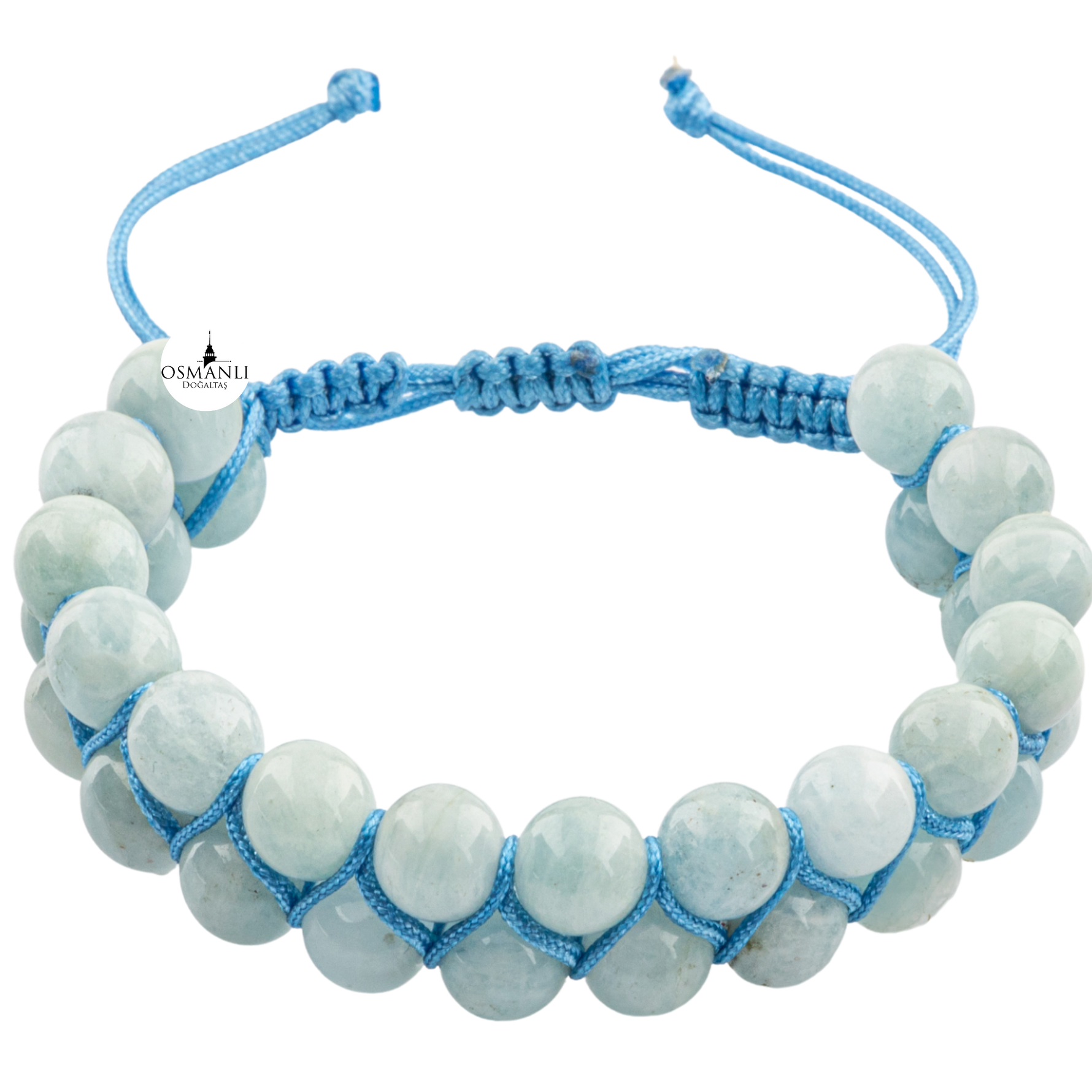 Akuamarin 8mm Çift Sıra Makrome Doğal Taş Bileklik