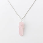 Pembe Kuvars Doğal Taş Kolye Ucu 3x1 cm, Gümüş Zincir