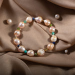 İnci-Lapis Lazuli-Amazonit-Yeşim Doğal Taş Gümüş Bileklik