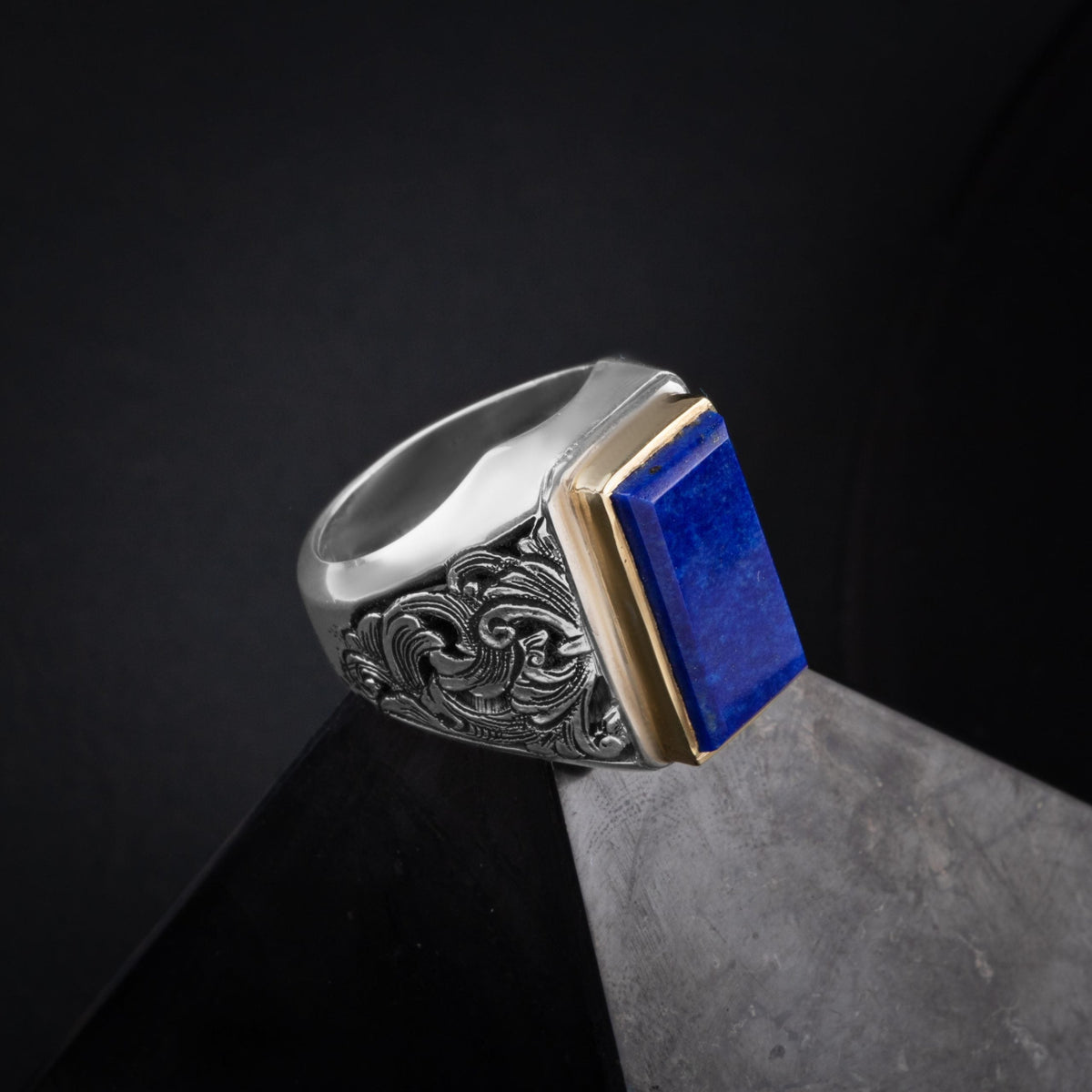 Lapis Doğal Taş Özel Koleksiyon İrityumlu (Kararmaz) Gümüş Yüzük