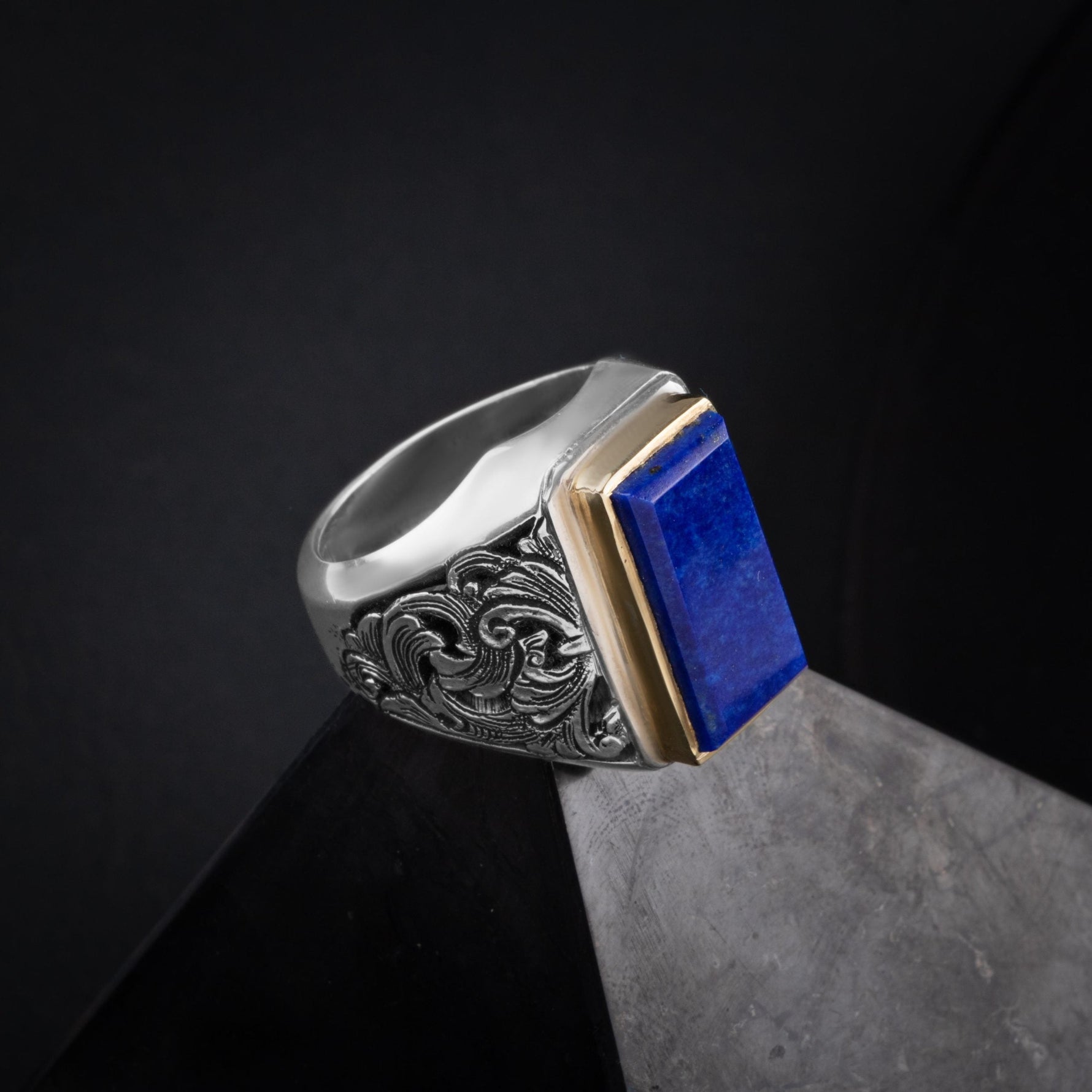 Lapis Doğal Taş Özel Koleksiyon İrityumlu (Kararmaz) Gümüş Yüzük