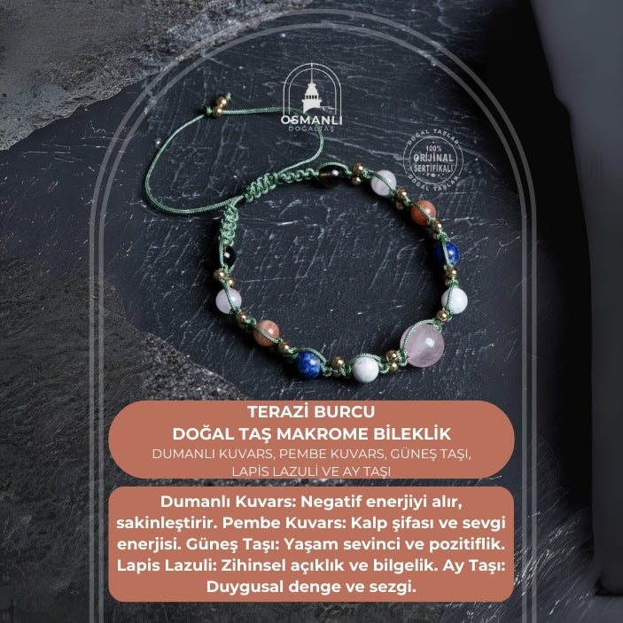Sertifikalı Doğal Taş Makrome Bileklik-Terazi Burcu
