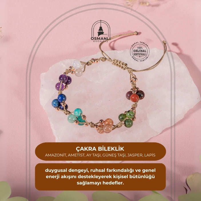 Çakra Bileklik BL-1294 Amazonit, Ametist, Ay Taşı, Güneş Taşı, Jasper, Lapis