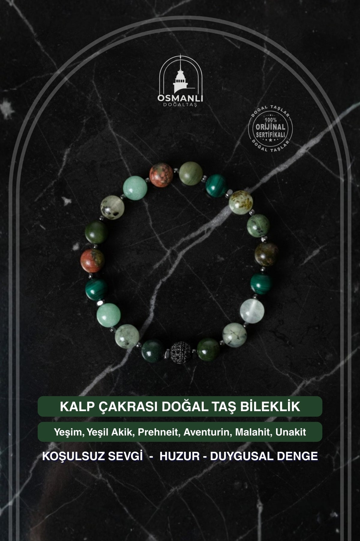 Sertifikalı Kalp Çakrası Doğal Taş Bileklik