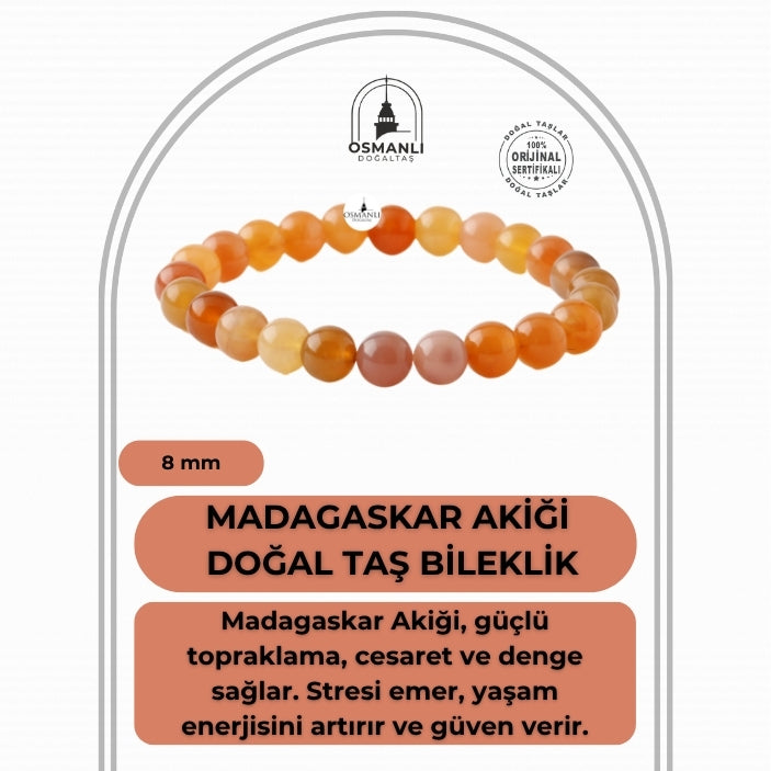 Madagaskar Akiği 8mm Doğal Taş Bileklik