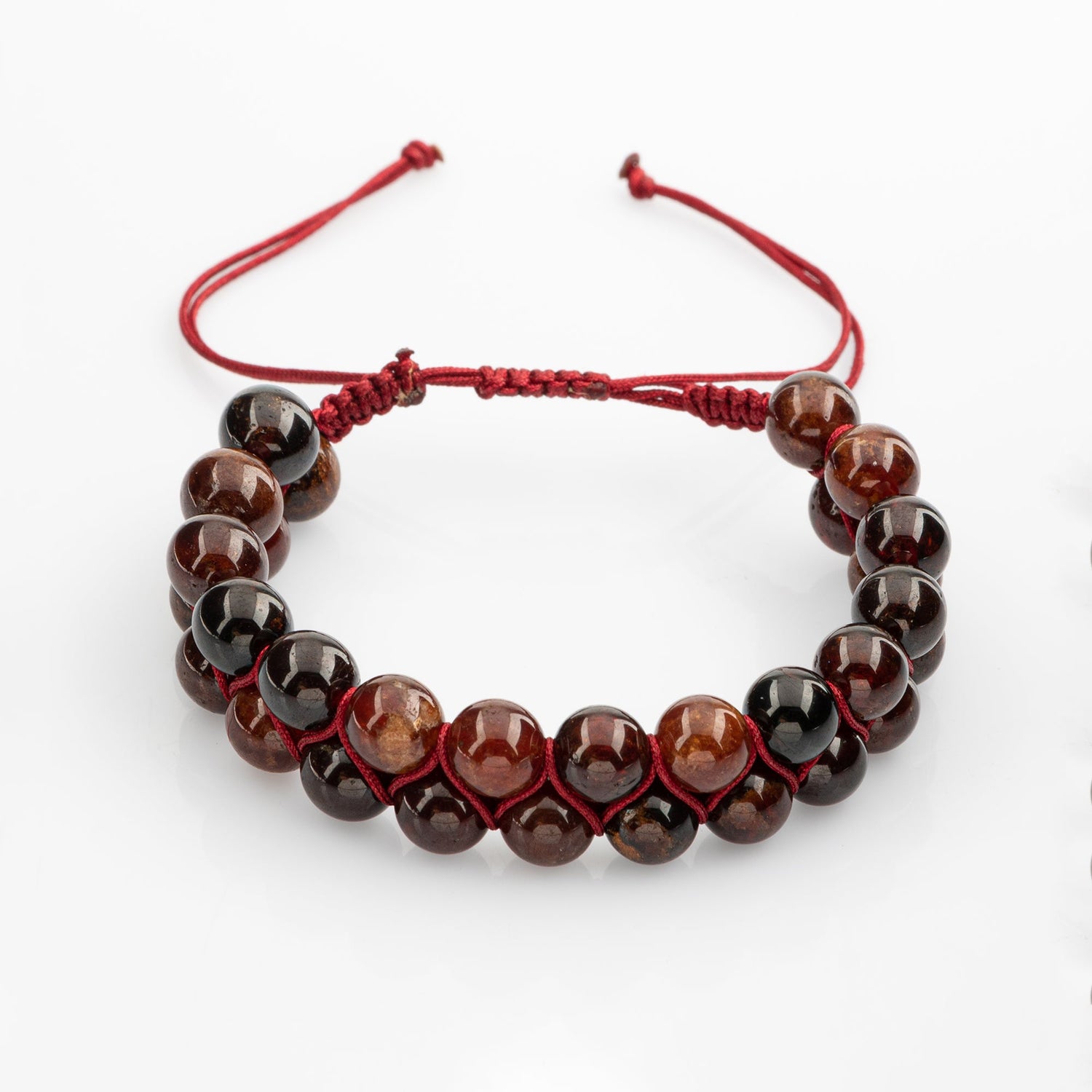 Hessonit Lal 8mm Çift Sıra Makrome Doğal Taş Bileklik