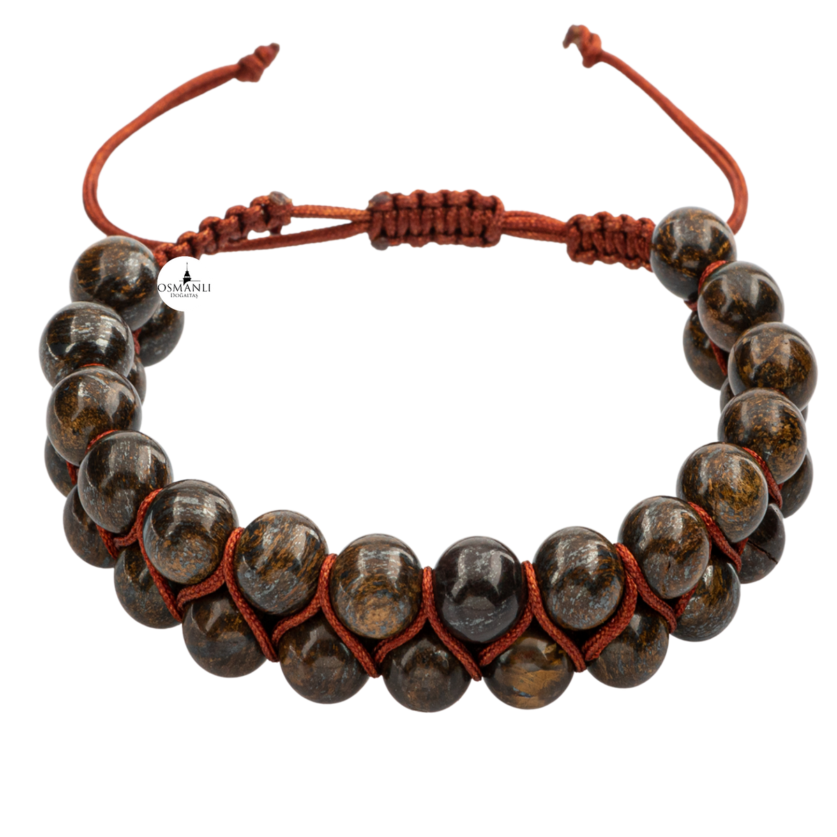 Bronzit 8mm Çift Sıra Makrome Doğal Taş Bileklik