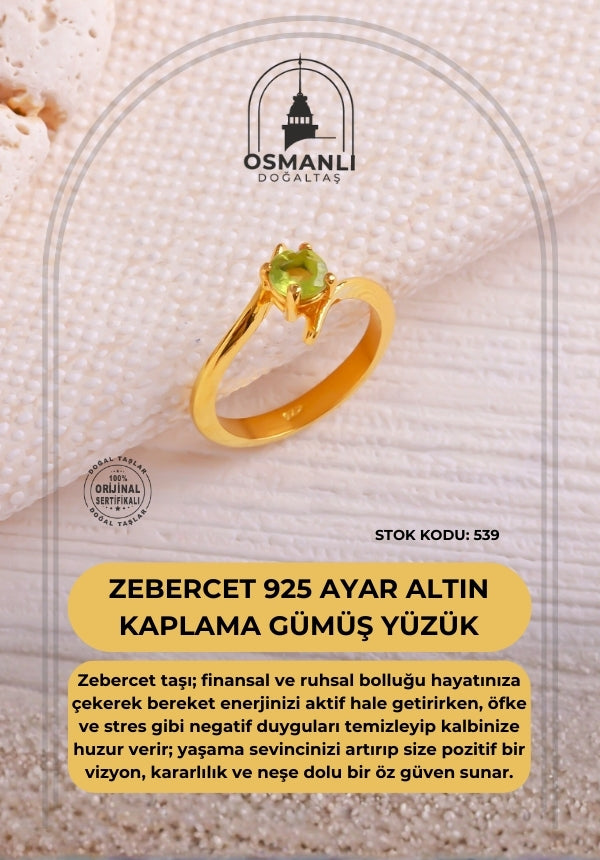 Sertifikalı Zebercet 925 Ayar Altın Kaplama Gümüş Yüzük (SK:539)