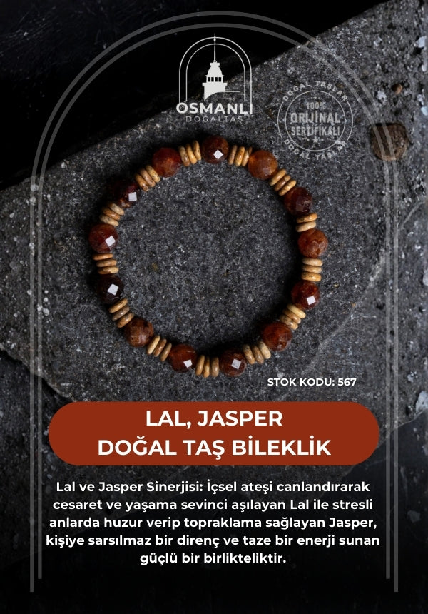 Sertifikalı Lal, Jasper Doğal Taş Bileklik (SK:567)