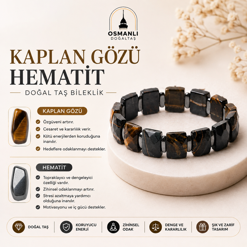 Siyah Kaplan Gözü - Hematit Doğal Taş Geniş Kesim Bileklik