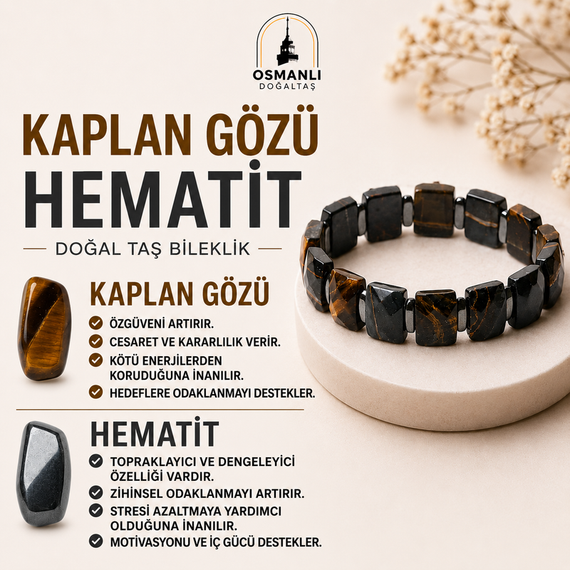 Siyah Kaplan Gözü - Hematit Doğal Taş Geniş Kesim Bileklik