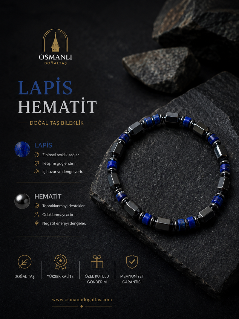 Lapis - Hematit Doğal Taş Bileklik