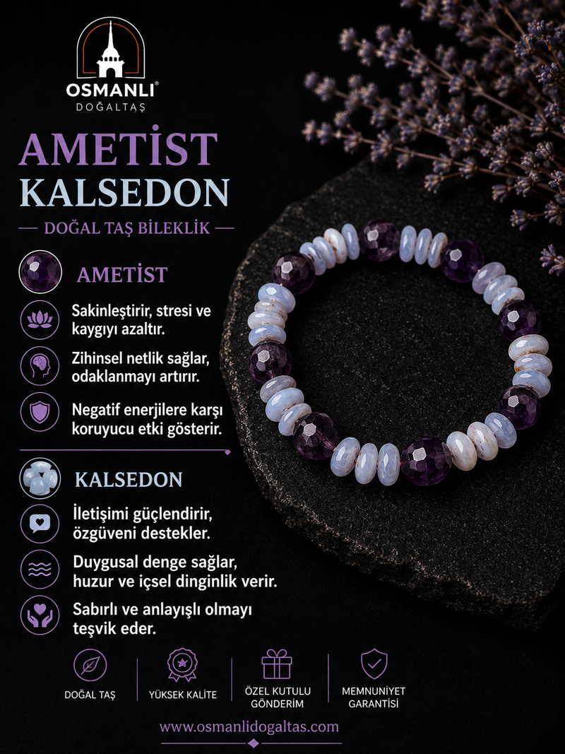 Ametist - Kalsedon Doğal Taş Bileklik