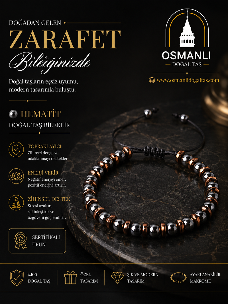 Hematit Doğal Taş Makrome Bileklik - Seri 5
