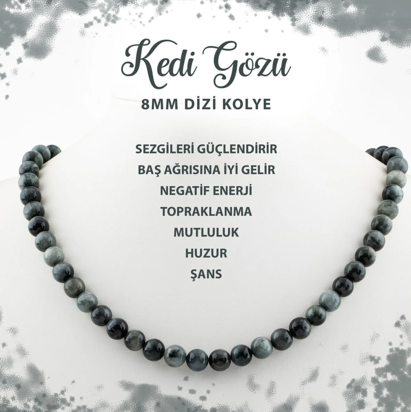 Kedi Gözü 8 mm Dizi Doğal Taş Kolye