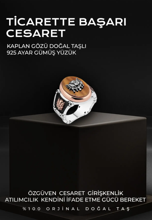 Sertifikalı 925 Ayar Kaplan Gözü Gümüş Yüzük (Erkek)
