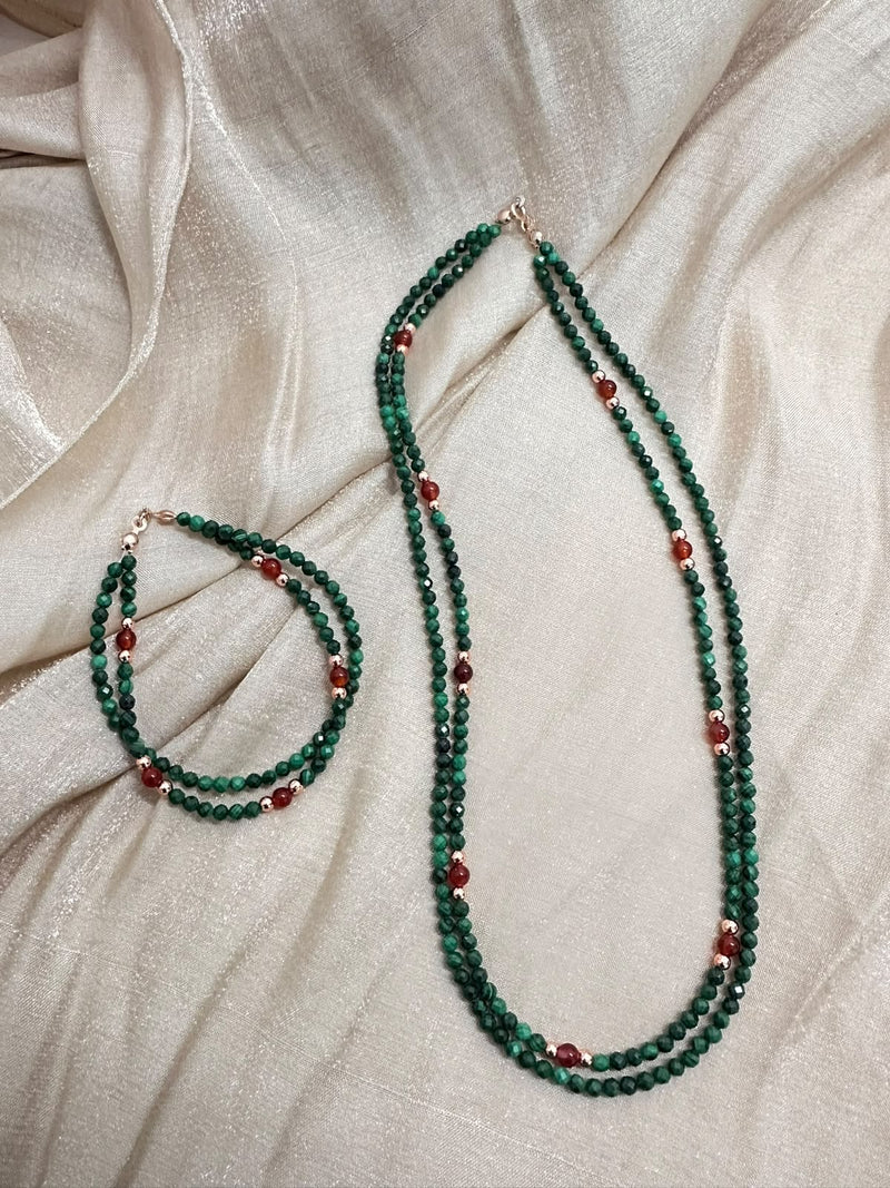 Malahit & Akik Doğaltaş Kolye Bileklik Set
