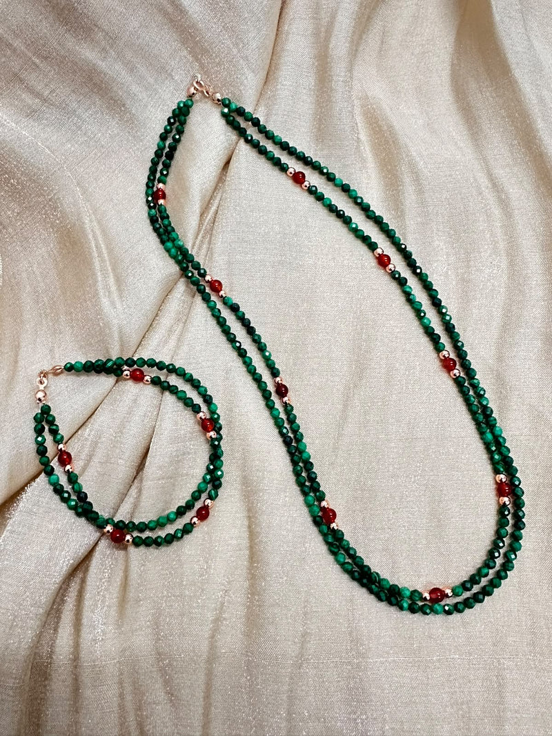 Malahit & Akik Doğaltaş Kolye Bileklik Set