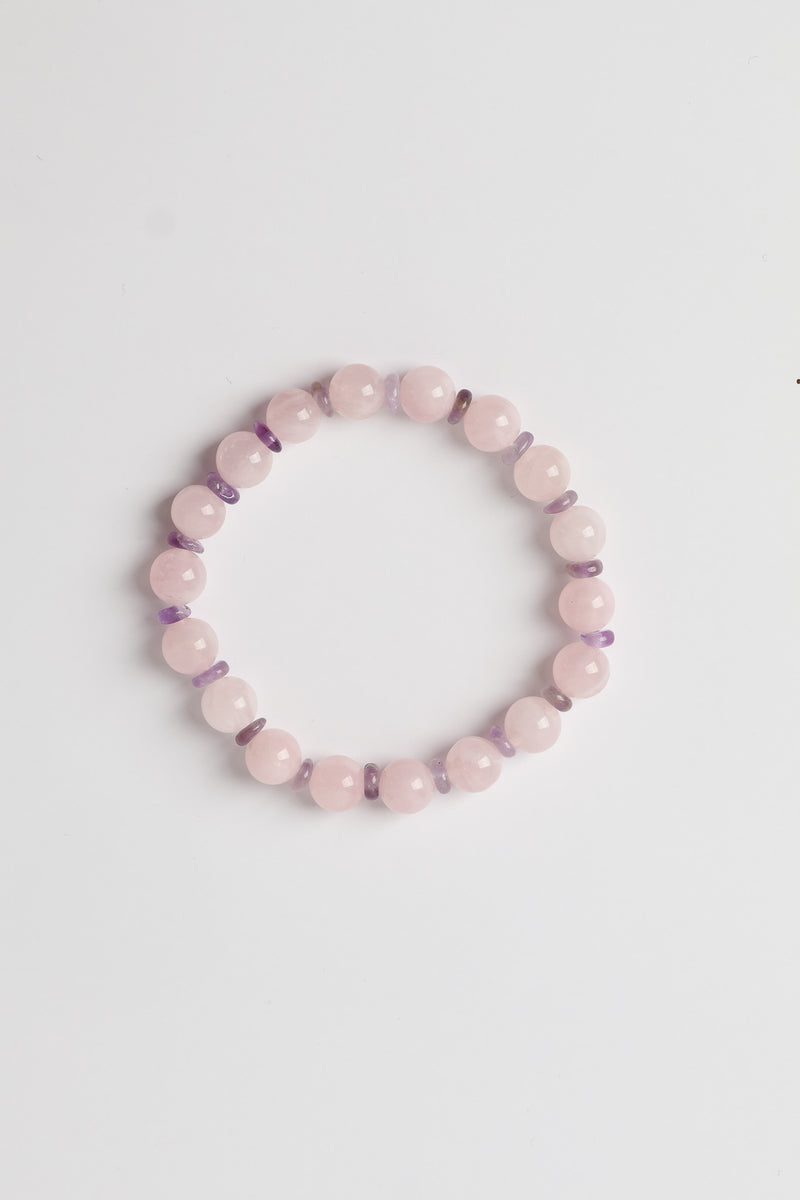 Pembe Kuvars - Ametist Doğal Taş Bileklik (8 mm)