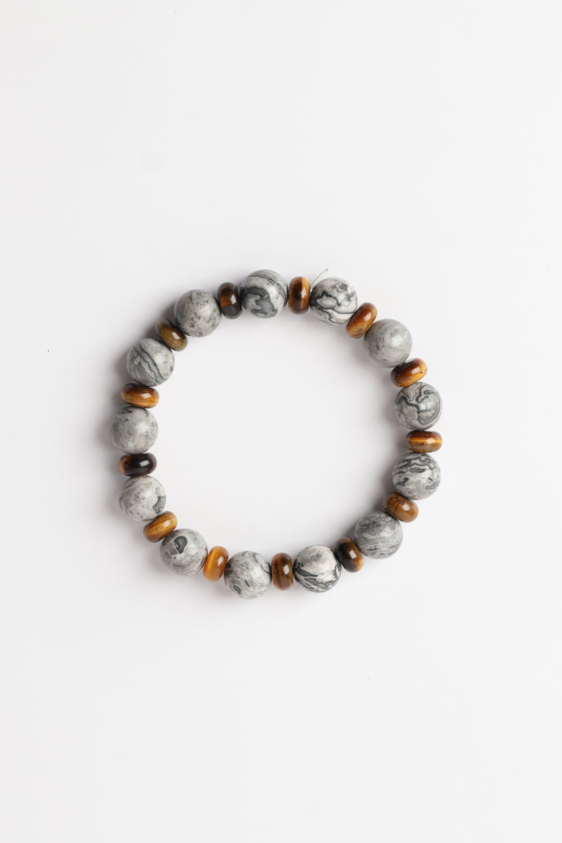 Gri Jasper - Kaplan Gözü Doğal Taş Bileklik (10 mm)