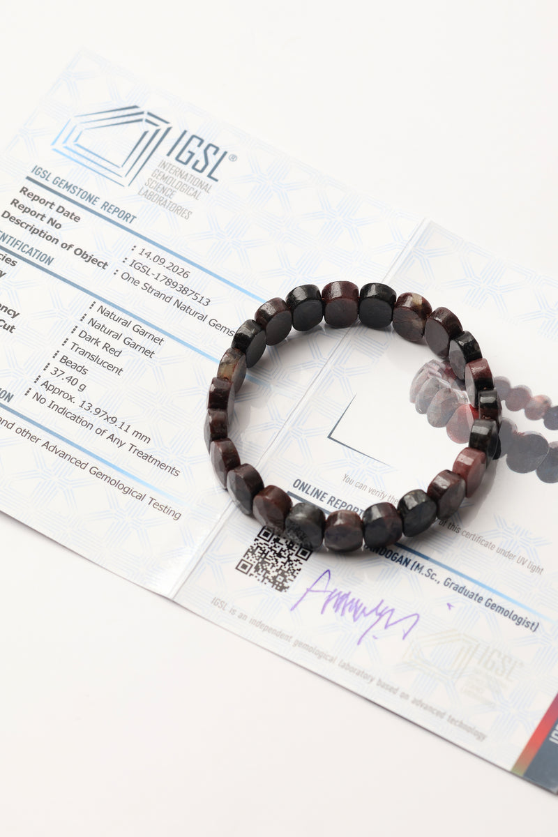 Sertifikalı Garnet Doğal Taş Geniş Kesim Bileklik ( Laboratuvar Sertifikalı )
