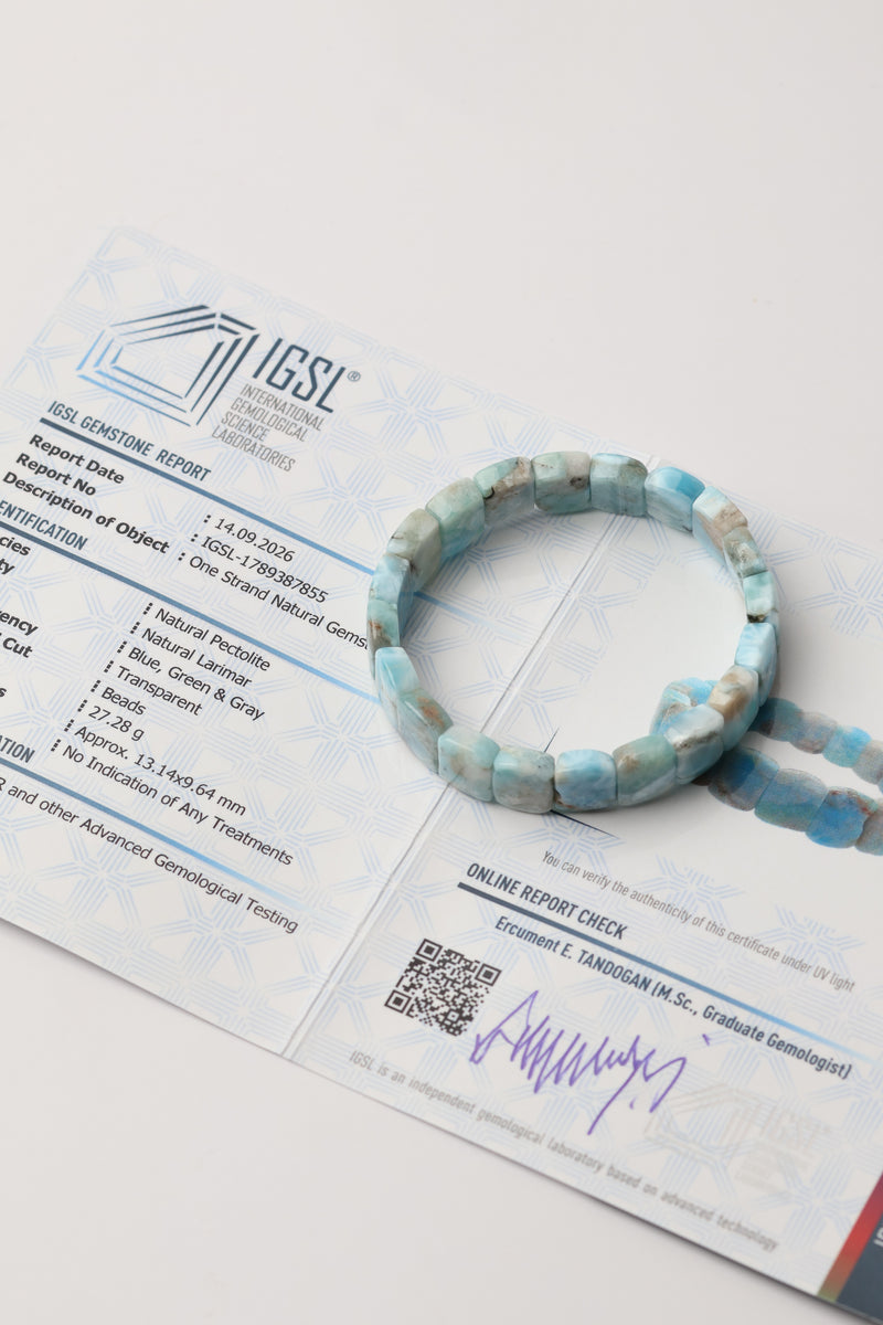 Sertifikalı Larimar Doğal Taş Geniş Kesim Bileklik ( Laboratuvar Sertifikalı )