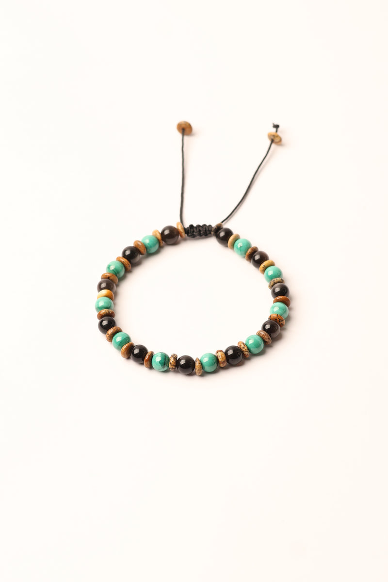 Malakit - Obsidyen- Jasper Doğal Taş Makrome Bileklik 6 mm