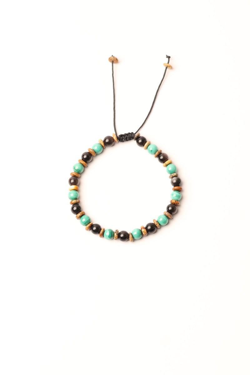 Malakit - Obsidyen- Jasper Doğal Taş Makrome Bileklik 6 mm