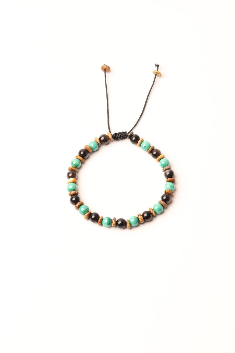 Malakit - Obsidyen- Jasper Doğal Taş Makrome Bileklik 6 mm