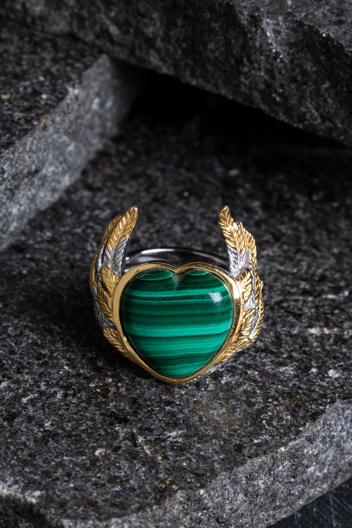 Sertifikalı Özel Tasarım İridyumlu Malahit Gümüş Yüzük