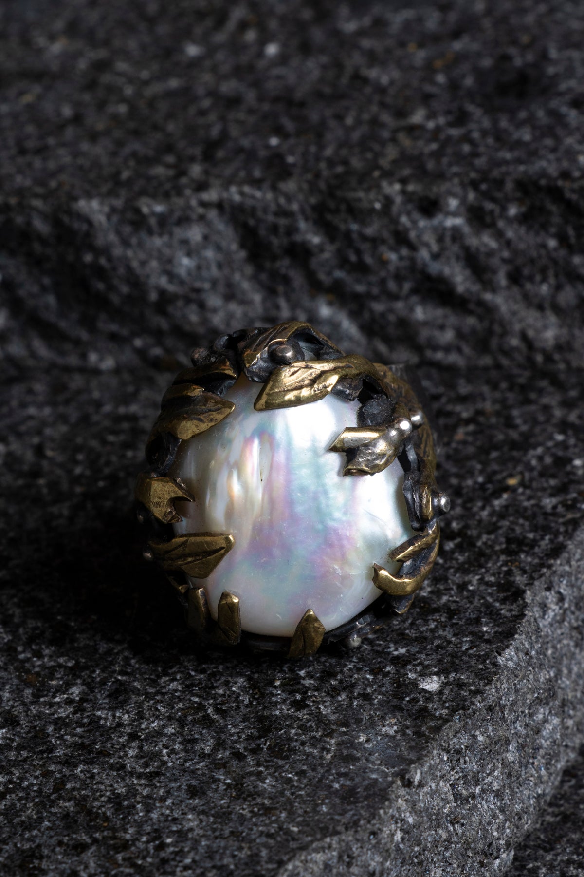 Sertifikalı Özel Tasarım İridyumlu İnci Gümüş Yüzük