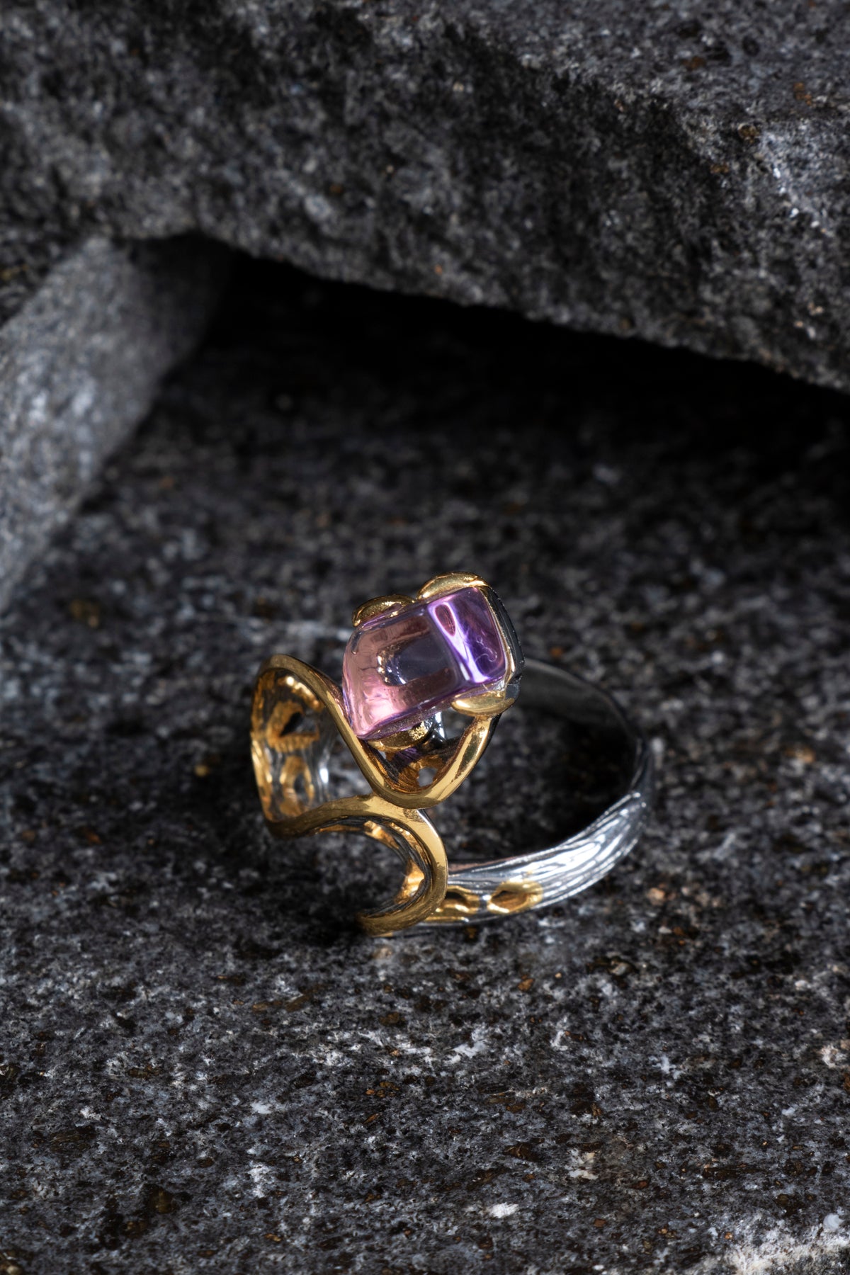 Sertifikalı İridyumlu Ametist Özel Tasarım Gümüş Yüzük (SK:005)