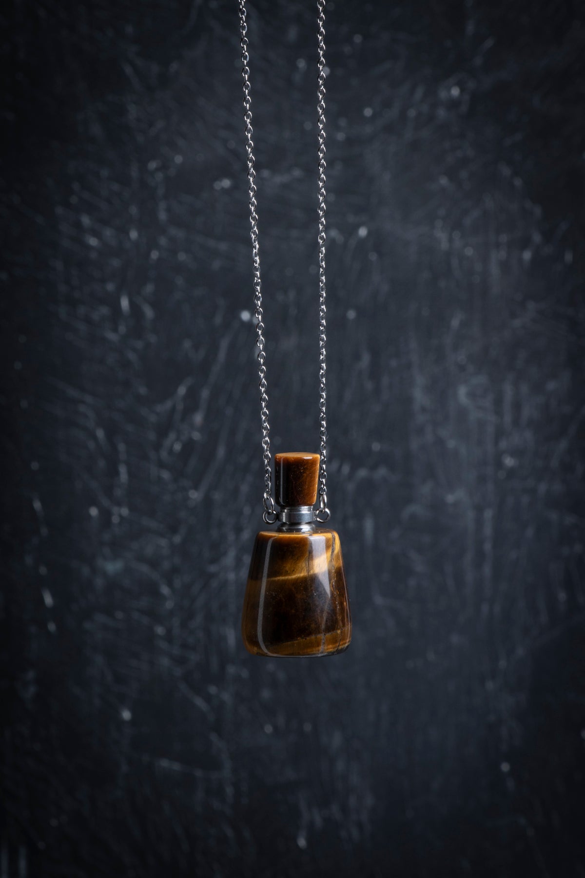 Sertifikalı Kaplan Gözü Doğal Taş Esans Şişesi Kolye